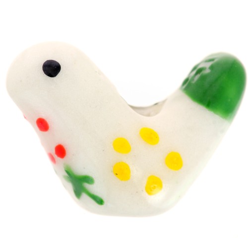 Cuenta de cerámica pájaro 13,5x19,5 mm - Blanco - Verde x1