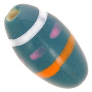 Cuenta con forma de oliva de cerámica 17x9 mm con motivos - Azul pato - Naranja - Blanco x1