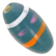 Cuenta con forma de oliva de cerámica 17x9 mm con motivos - Azul pato - Naranja - Blanco x1