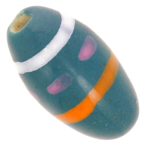 Cuenta con forma de oliva de cerámica 17x9 mm con motivos - Azul pato - Naranja - Blanco x1