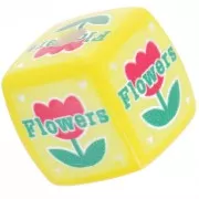 Perle cube 14 mm en acrylique - motif fleur - Jaune - Rouge x1