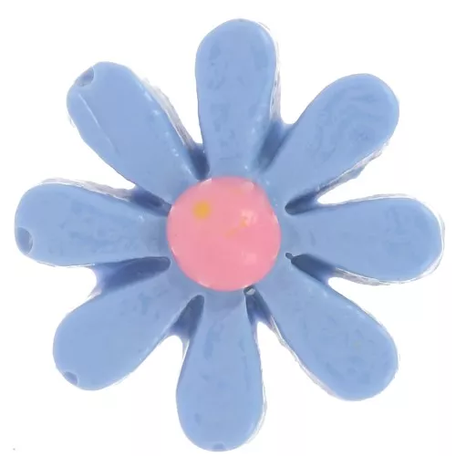 Cabujón flor resina 16 mm - Azul vaquero - Rosa x1