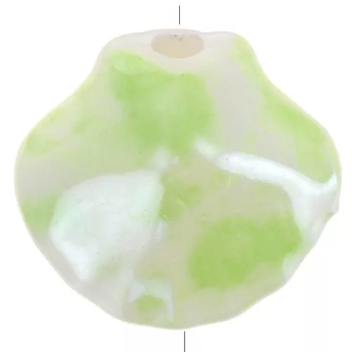 Cuentas de cerámica 12x13,5 mm - Blanco iridiscente - Verde claro jaspeado x4