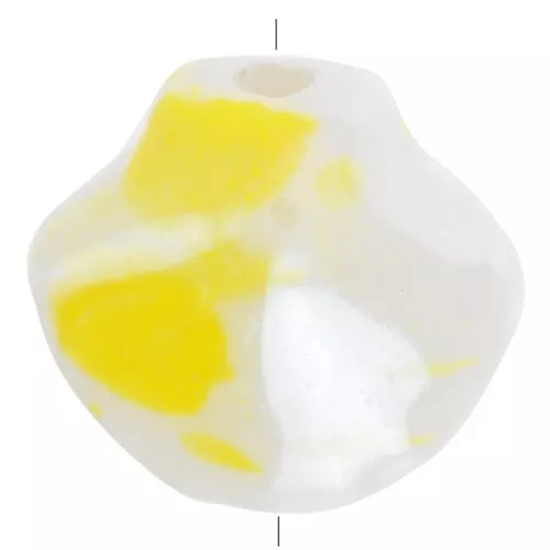 Cuentas de cerámica 12x13,5 mm - Blanco iridiscente - Amarillo jaspeado x4
