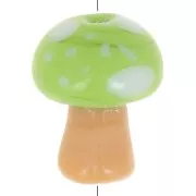 Cuenta seta de vidrio 12x10 mm - Lunares - Verde claro - Marrón claro x1