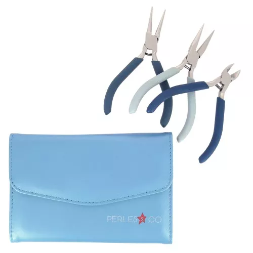 Kit de 3 pinzas dentro una carpeta de transporte Perles & Co Azul x1