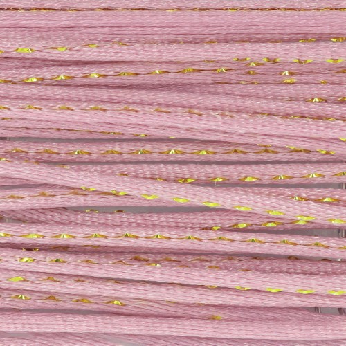 Cordón de nylon cola de rata 1,8 mm con hilo metálico - Rosa - Dorado x3m