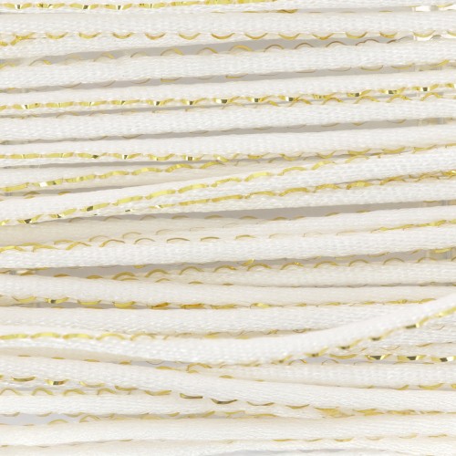 Cordón de nailon tipo «cola de rata» de 1,8 mm con hilo metalizado - Blanco - Dorado x 2,9 m