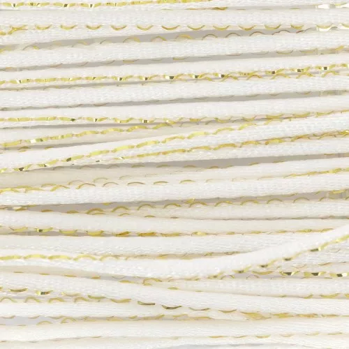 Cordón de nailon tipo «cola de rata» de 1,8 mm con hilo metalizado - Blanco - Dorado x2.9m