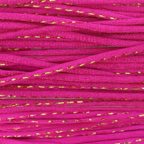 Cordón de cola de rata de nylon de 1,8 mm con hilo metálico - Fucsia - Dorado x3m