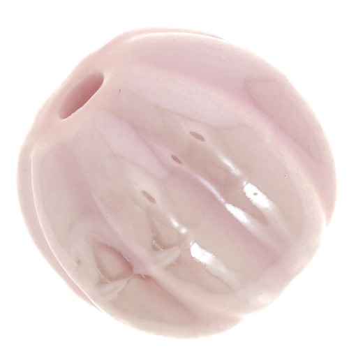 Cuentas de cerámica calabaza 13 mm - Rosa claro iridiscente x10