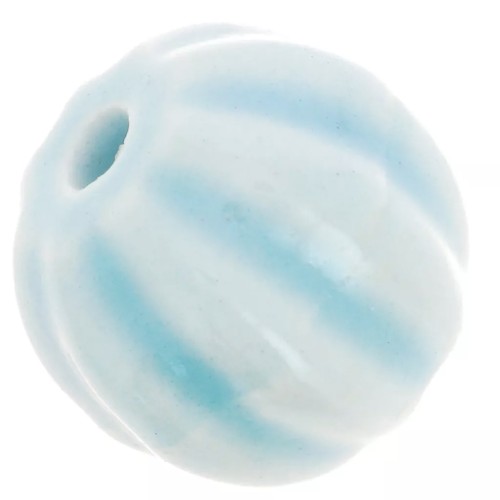 Cuentas de cerámica con forma de calabaza de 12 mm - Azul claro iridiscente x10