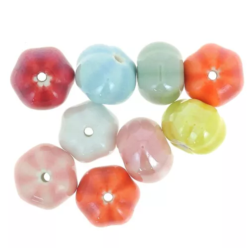 Cuentas de cerámica calabaza 14 mm - Multicolor irisado x10