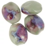 Cuenta con forma de oliva de cerámica 21x18 mm - Verde salvia - Violeta jaspeado x4