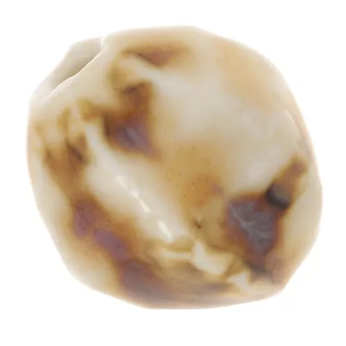 Cuentas ovaladas de cerámica estriada 16x14 mm - Beige - Marrón jaspeado x5