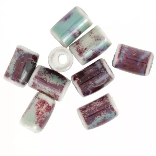 Cuentas de tubo de cerámica 10x6 mm - Turquesa - Ciruela jaspeada x10