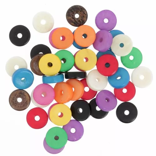 Surtido de Cuentas arandalas Heishi 12x4 mm en hueso teñido - Multicolor x60g
