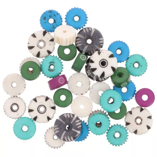 Surtido de cuentas de hueso redondas grabadas y lisas - Multicolor x44g