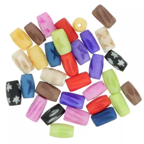 Surtido de cuentas tubulares de hueso grabado 12x7 mm - Multicolor x21g