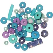 Assortiment de perles en os gravé et uni - Multi-Bleu - Violet x60g