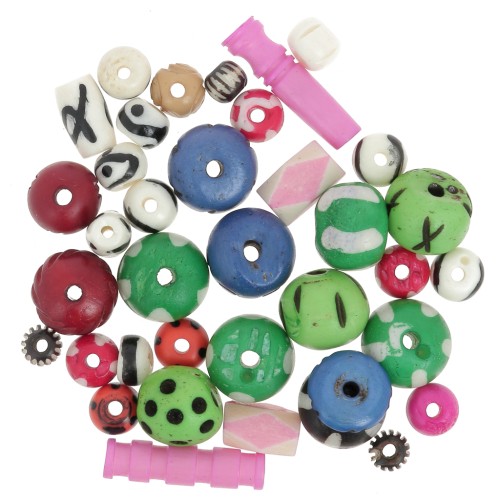 Juego de cuentas de hueso grabadas y lisas - Multicolor x60g