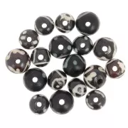 Surtido de cuentas redondas aplanadas de hueso pintado de 10mm a 12mm - Negro x49g