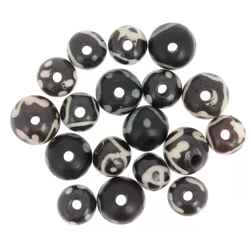 Surtido de cuentas redondas aplanadas de hueso pintado de 10mm a 12mm - Negro x49g