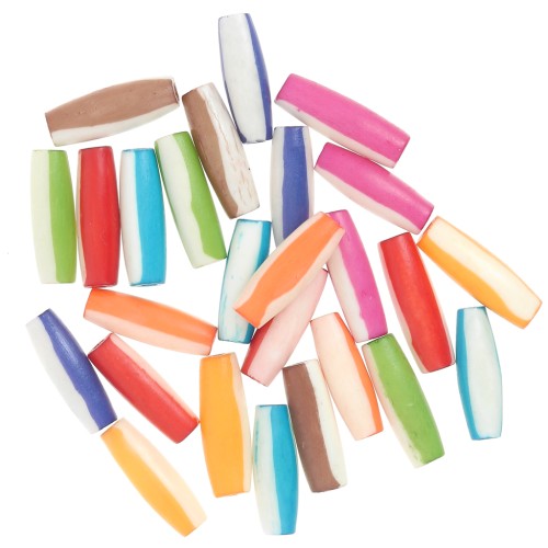 Surtido de cuentas de tubo de hueso teñido de 19x6,5 mm - Motivo de rayas - Multicolor x24g