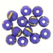 Surtido de cuentas redondas aplanadas de 10x8 mm en hueso teñido - Rayado - Azul - Dorado x20