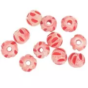 Juego de cuentas de hueso grabadas redondas aplanadas de 10x8 mm - Rojo claro x20