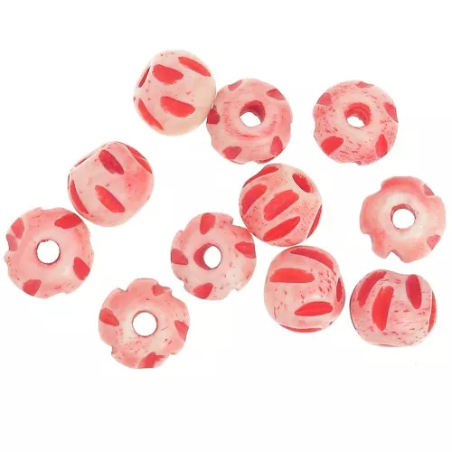 Juego de cuentas de hueso grabadas redondas aplanadas de 10x8 mm - Rojo claro x20