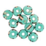 Surtido de cuentas redondas aplanadas 8x7 mm en hueso teñido - Rayado - Verde - Dorado x20
