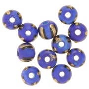 Surtido de cuentas de hueso redondas aplanadas de 8x7 mm - Rayado - Azul - Dorado x20