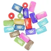 Juego de cuentas tubulares de hueso grabadas de 12x7 mm - Multicolor x20