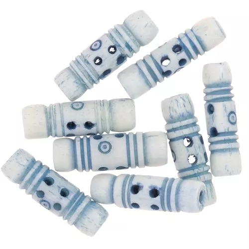 Juego de cuentas tubulares de hueso grabado 25x7,5 mm - Azul claro x10