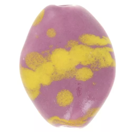 Cuenta espiral de cerámica 28x21,5 mm - Rosa - Amarillo moteado x1