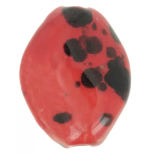 Cuenta de cerámica retorcida 28x21,5 mm - Rojo - Negro moteado x1