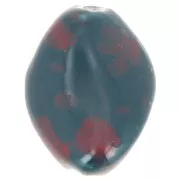 Perle torsadée 28x21.5 mm en céramique - Bleu canard - Tacheté rouge x1