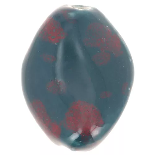 Cuenta de cerámica retorcida 28x21,5 mm - Azul pato - Rojo moteado x1