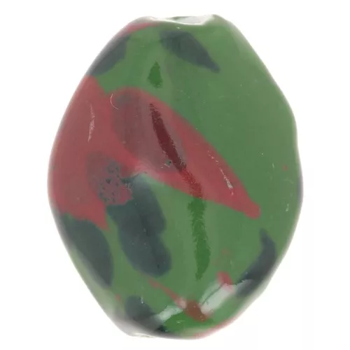 Cuenta de cerámica retorcida 28x21,5 mm - Verde - Jaspeado rojo y negro x1