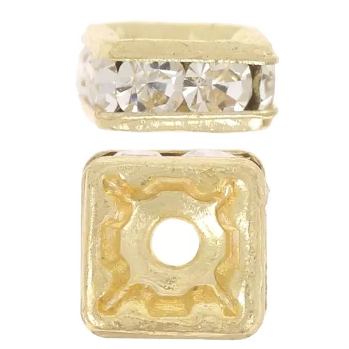 Cuenta redonda Strass cuadrada 5 mm - Dorado - Cristal x1