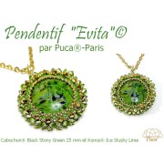 Cabujón redondo de vidrio de Puca® 25 mm - Black Stony Emerald x1