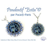 Cabujón redondo de vidrio de Puca® 25 mm - Black Stony Orange x1