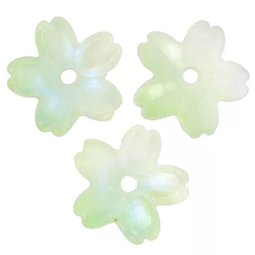 Cuencos florales 11 mm en vidrio bicolor - Verde - Verde claro con efecto perla x10