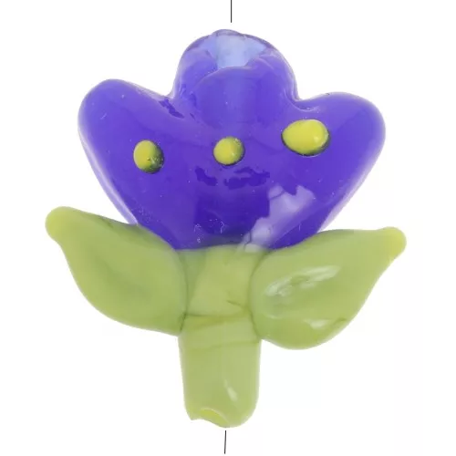 Cuenta de cristal Flor 21,5x20 mm - Azul oscuro - Verde x1