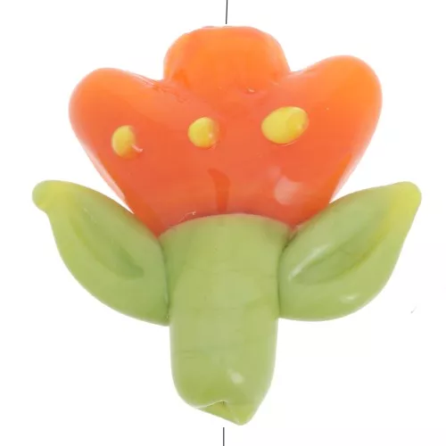 Cuenta de cristal Flor 21,5x20 mm - Naranja - Verde x1