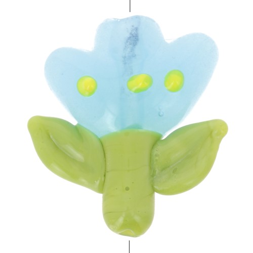 Cuenta de cristal Flor 21,5x20 mm - Azul - Verde x1