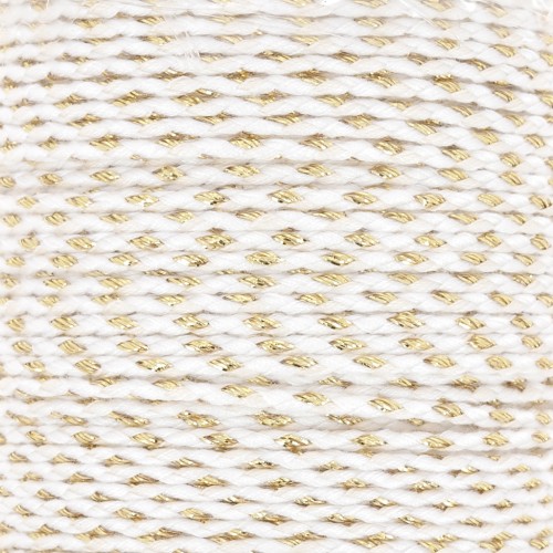 Cordón de algodón trenzado y del hilo metálico 1,5 mm - Blanco - Dorado x1m