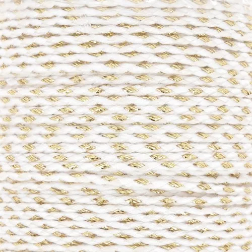 Cordón de algodón trenzado y del hilo metálico 1,5 mm - Blanco - Dorado x1m