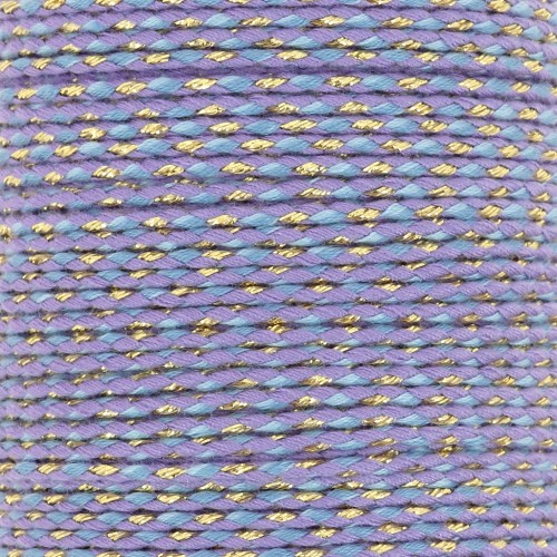 Cordón de algodón trenzado e hilo metálico 1,5 mm - Multi Azul - Violeta - Dorado x1m